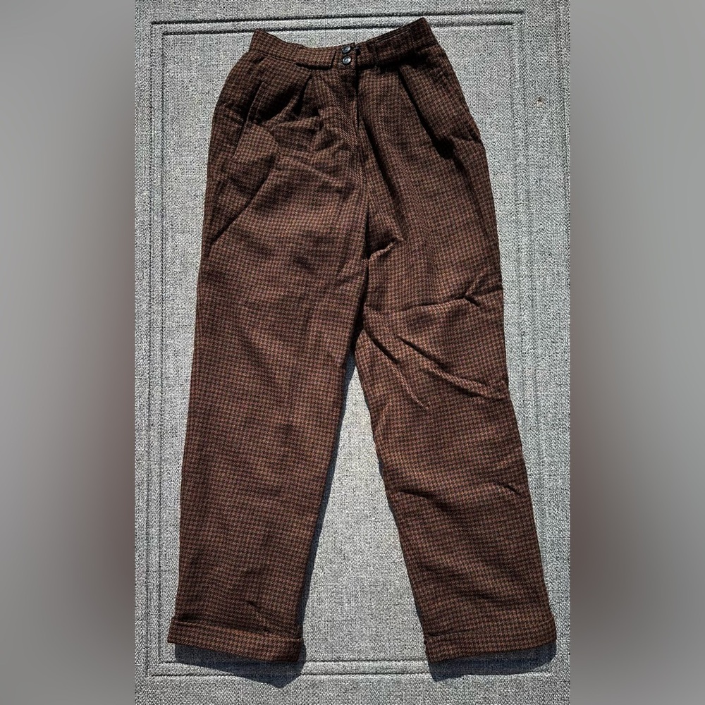 Jones NY Vtg Brown Houndstooth Casual Trousers